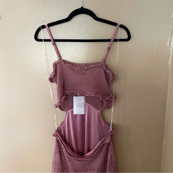 Misa Los Angeles Skye Dress Rose Knit metallic crochet cut out Revolve New - Picture 12 of 15